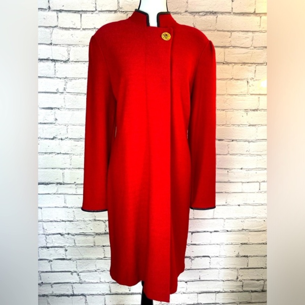 Steve Fabrikant Red Long Sleeved Wool Knit Maxi Dress Mandarin Vintage 1980s Med